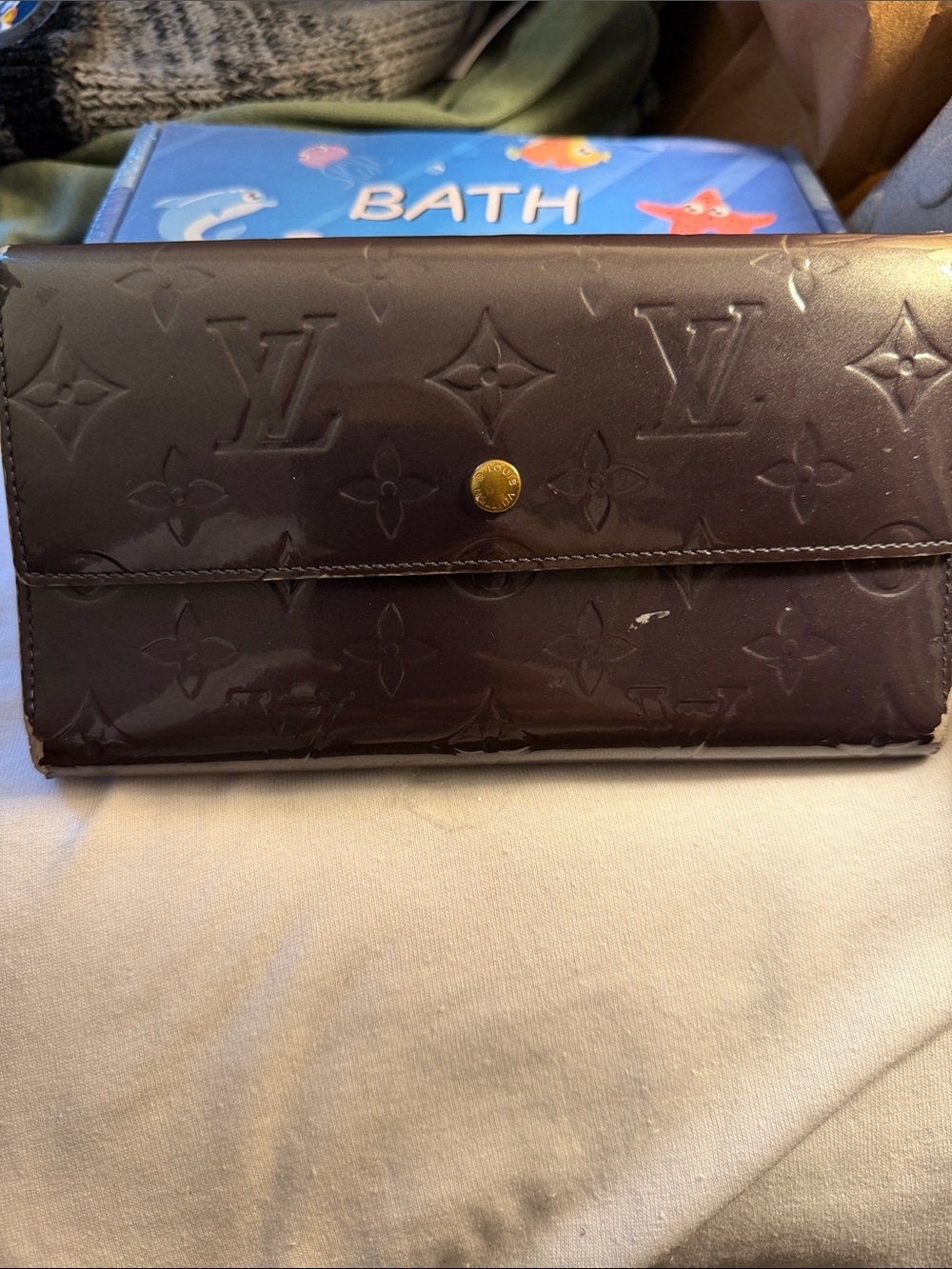 Louis Vuitton Vernis Brown Embossed Continental Wallet with Gold Snap